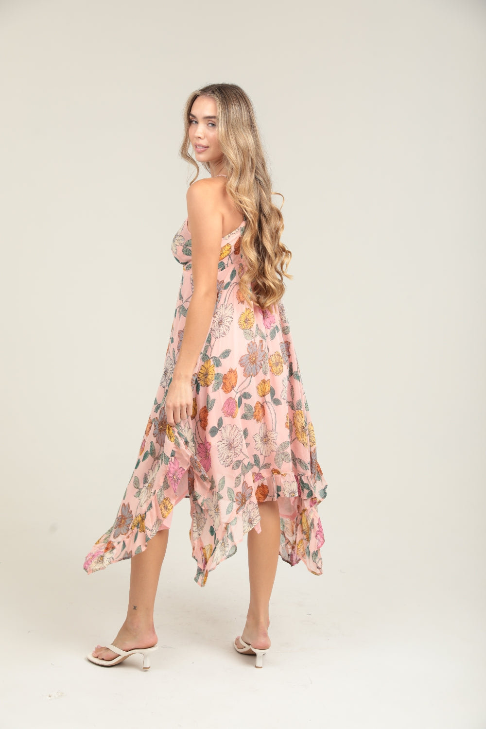 Angie Garden Delight Floral Midi Handkerchief Dress - Pink