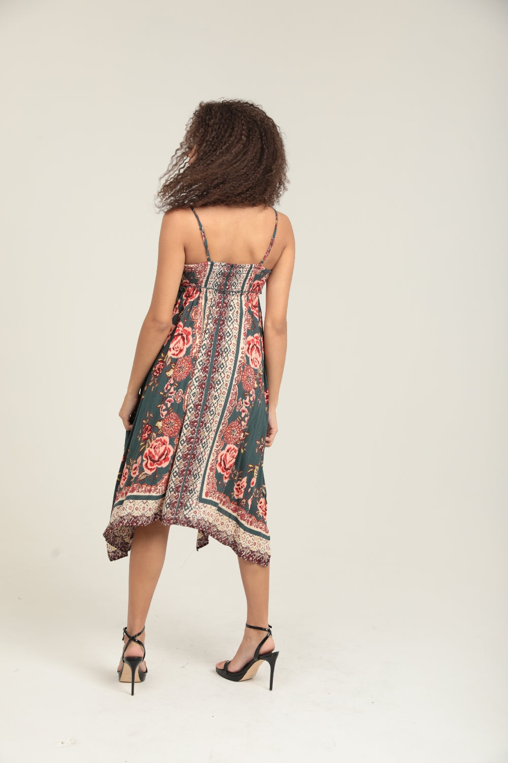 Angie Peasant Floral Handkerchief Dress - Olive