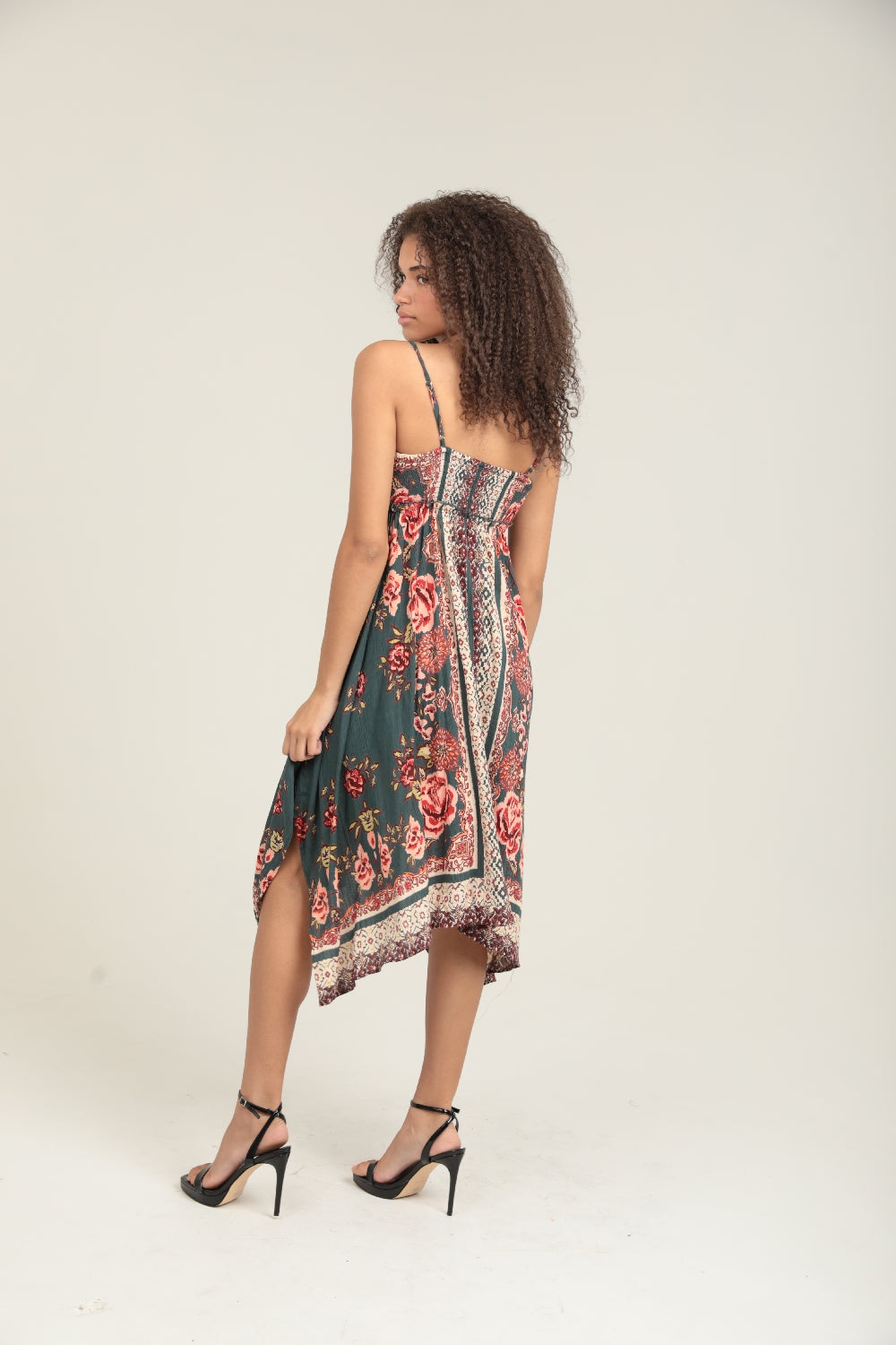 Angie Peasant Floral Handkerchief Dress - Olive