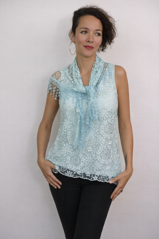 Seduzione Hi Lo Blouse + Fringe Scarf - Pastel Blue