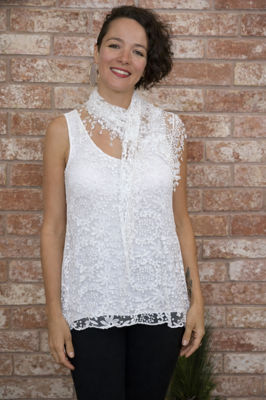 Seduzione Hi Lo Blouse + Fringe Scarf - White