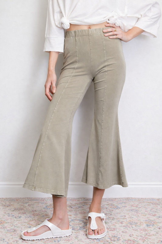 Easel Capri Mineral Wash Bell Pants - Sage Grey