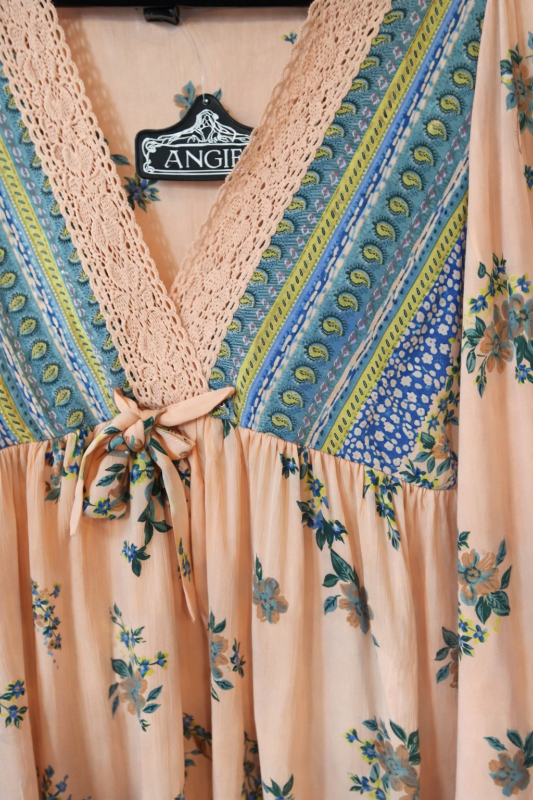 Angie Boho Bell Sleeve Floral Print Blouse - Pink