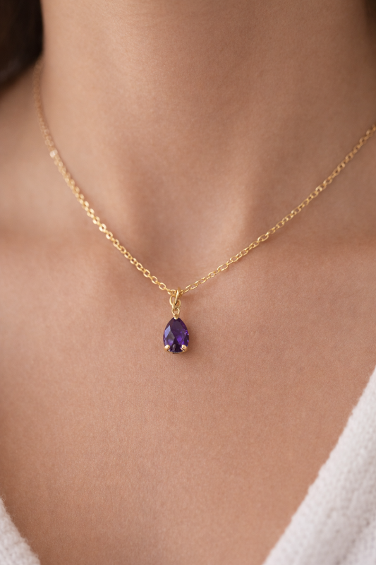February Birthstone Purple Charm Necklace 16"