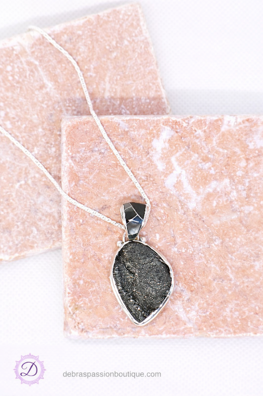 Charcoal Black Druzy Pendant Necklace by Ed Lohman
