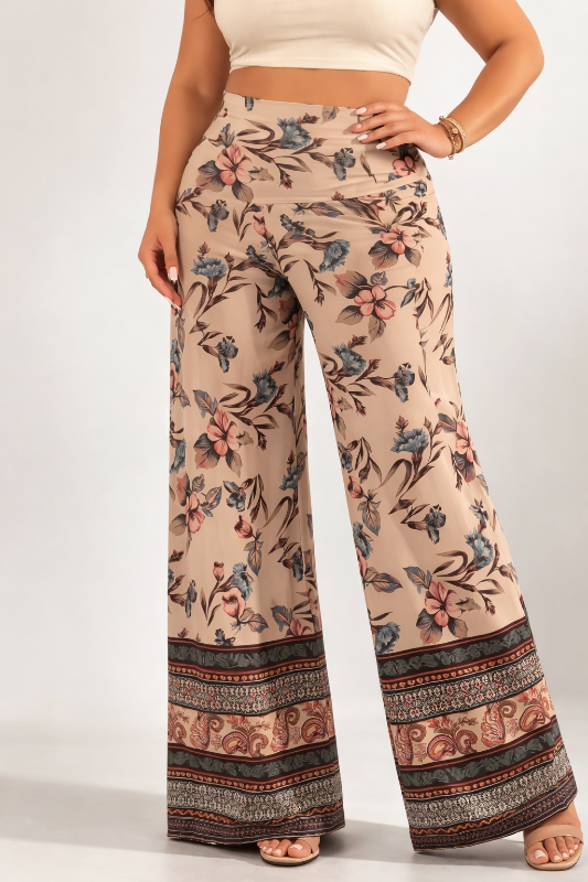 Nastasha Floral Pants Plus Size - Taupe