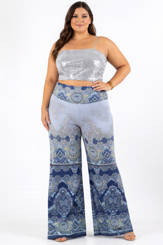 Teesha Pants Plus Size - Blue Boho Mix
