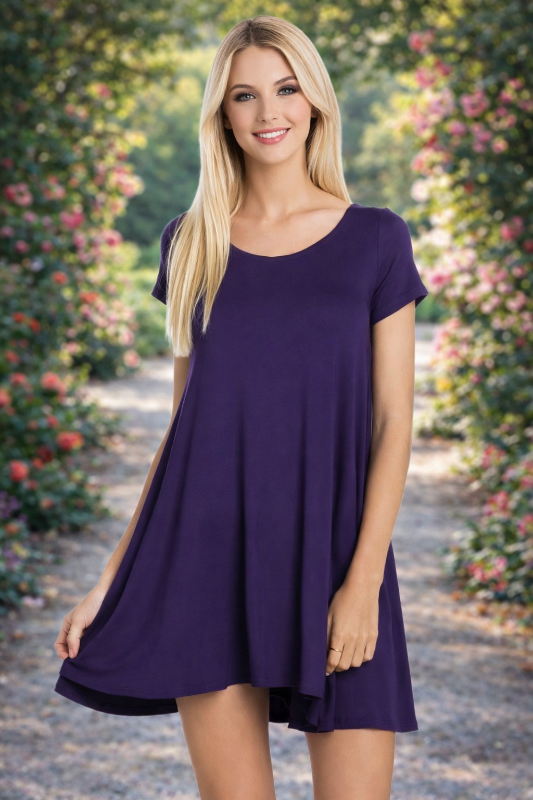 Keep It Simple Cross Back Dress - Eggplant Purple