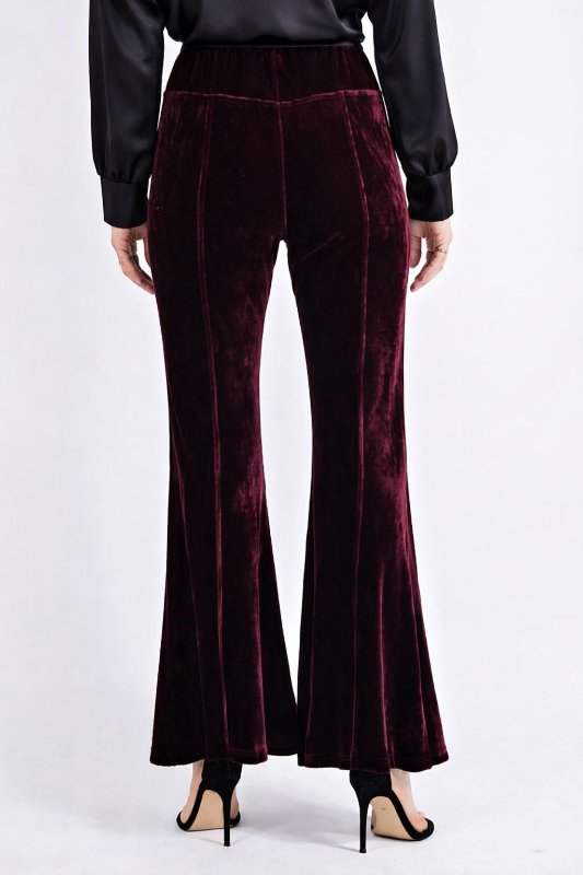 Easel Velvet Bell Bottom Flare Pants - Wine