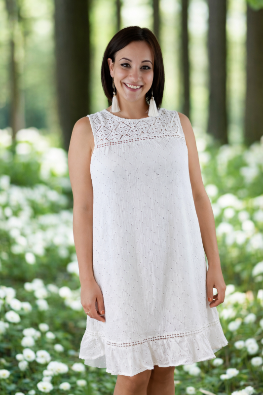 L Love Leah Ruffle Hem Dress - White Green Slash Print