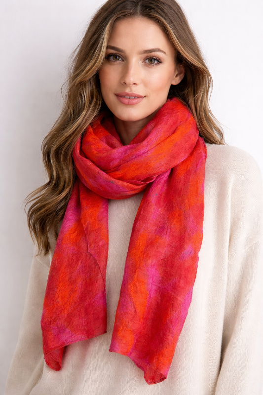 Merino Wool Silk Felt Upcycle Art Sari Scarf - Multiple Colors