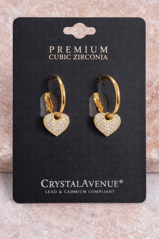 Cubic Zirconia Heart Dangle Hoop earrings - Gold