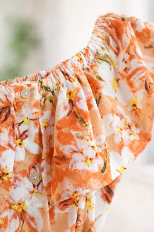 Entro Floral Midi Ruffle Collar Dress - Multi Orange