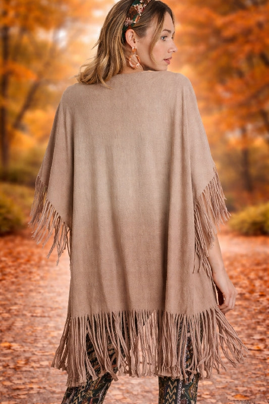 Umgee Flowy Western Fringe Kimono - Natural