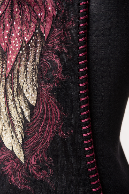 Vocal Rhinestones Whipstitch Angel Wings Tank Top - Black/Burgundy