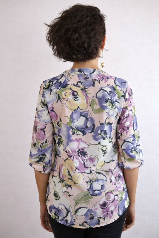 Amy’s Garden Floral Blouse – Feminine Lace-Up Neckline Top (Made in USA)
