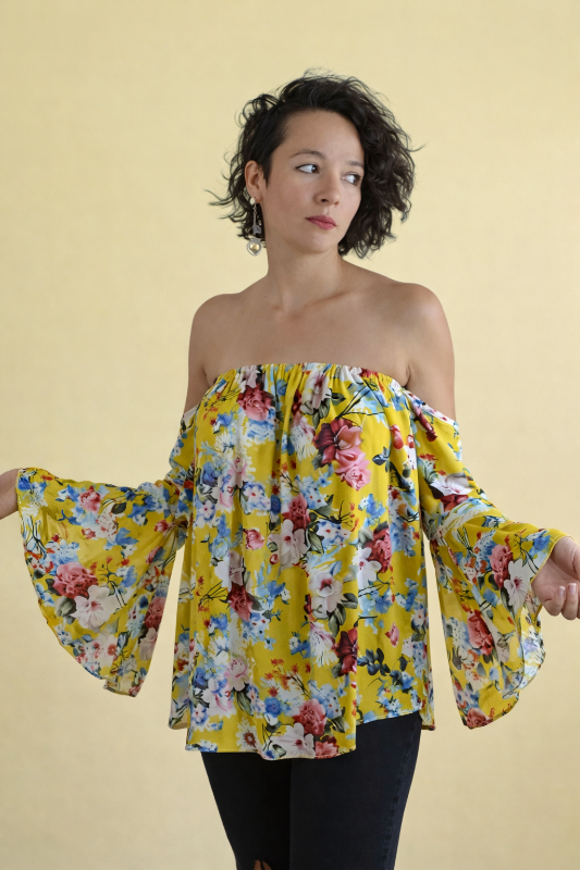 Floral Off Shoulder Blouse - Mustard Yellow