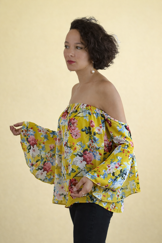 Floral Off Shoulder Blouse - Mustard Yellow