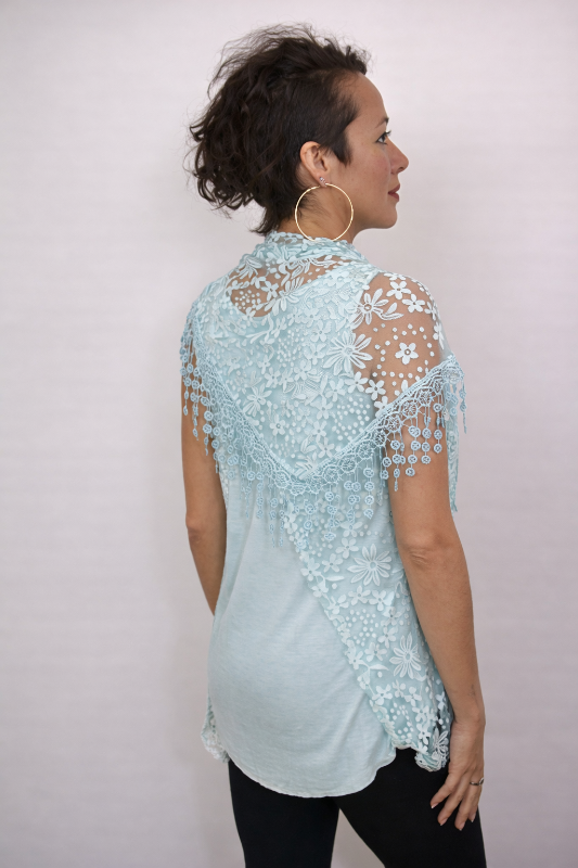 Seduzione Hi Lo Blouse + Fringe Scarf - Pastel Blue