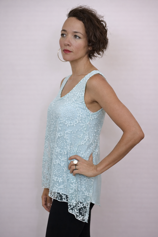 Seduzione Hi Lo Blouse + Fringe Scarf - Pastel Blue