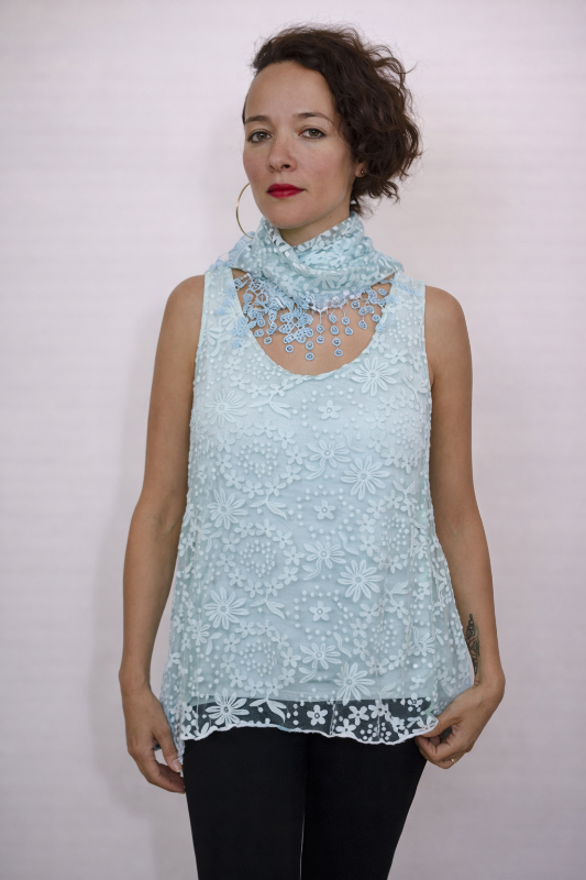 Seduzione Hi Lo Blouse + Fringe Scarf - Pastel Blue