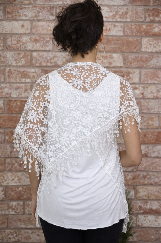 Seduzione Hi Lo Blouse + Fringe Scarf - White