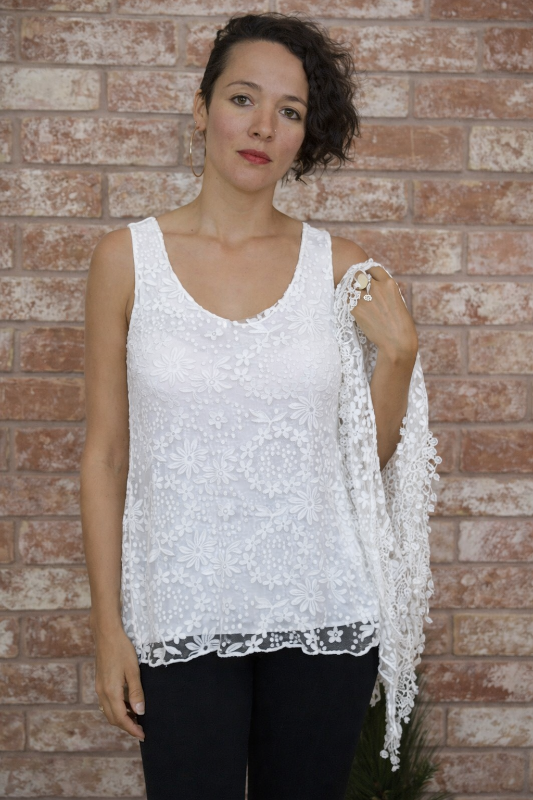 Seduzione Hi Lo Blouse + Fringe Scarf - White