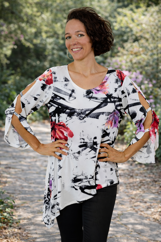 Sea & Anchor Print Asymmetrical Tunic - Red Purple