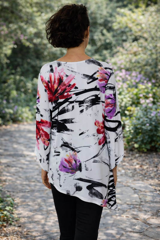 Sea & Anchor Print Asymmetrical Tunic - Red Purple