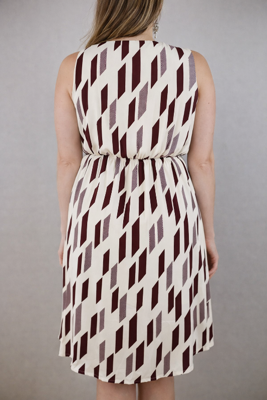Burgundy Geo Print Faux Wrap Hi-Low Dress