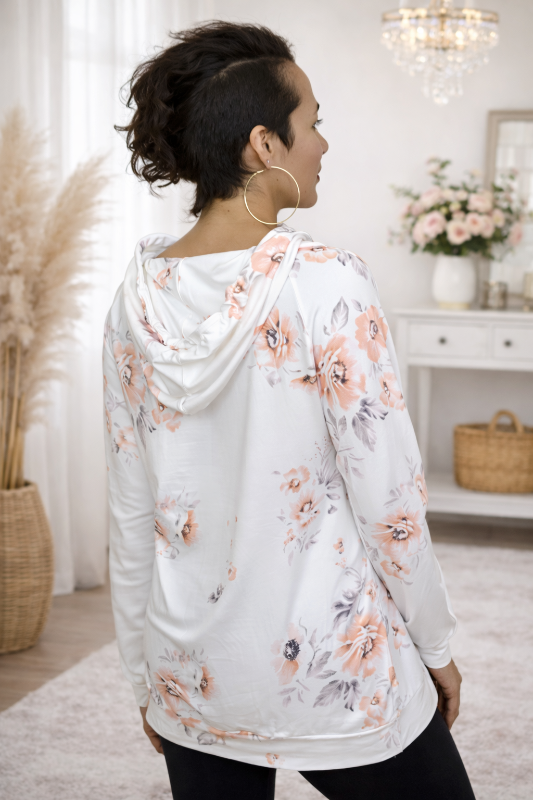 Blush Floral Lightweight Hoodie with Kangaroo Pocket