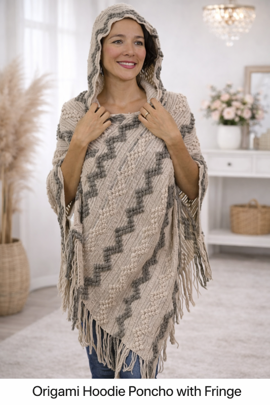Origami by Vivien Boho Fringe Hoodie Poncho