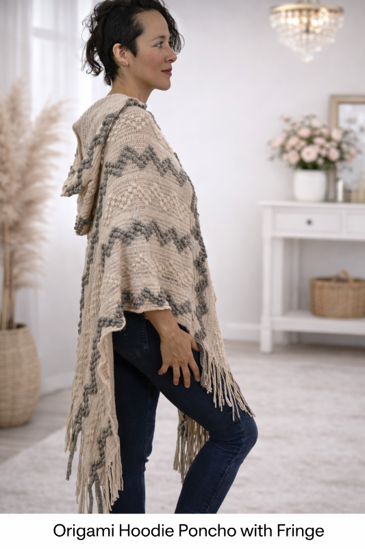 Origami by Vivien Boho Fringe Hoodie Poncho