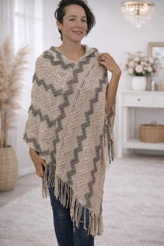 Origami by Vivien Boho Fringe Hoodie Poncho