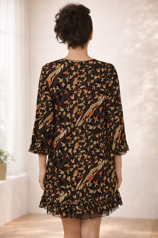 Autumn Splash Animal Print Ruffle Hem Dress by Lady Noiz