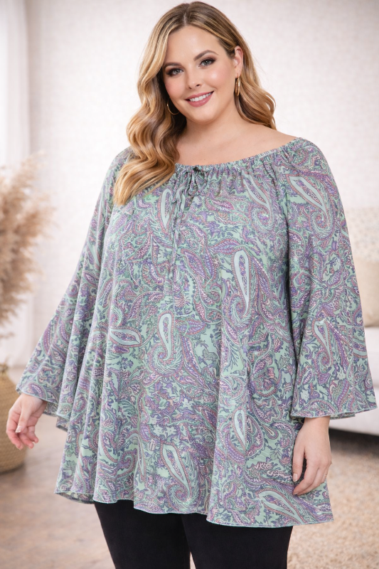 Lady Noiz Paisley Tunic Blouse - Aqua Multi