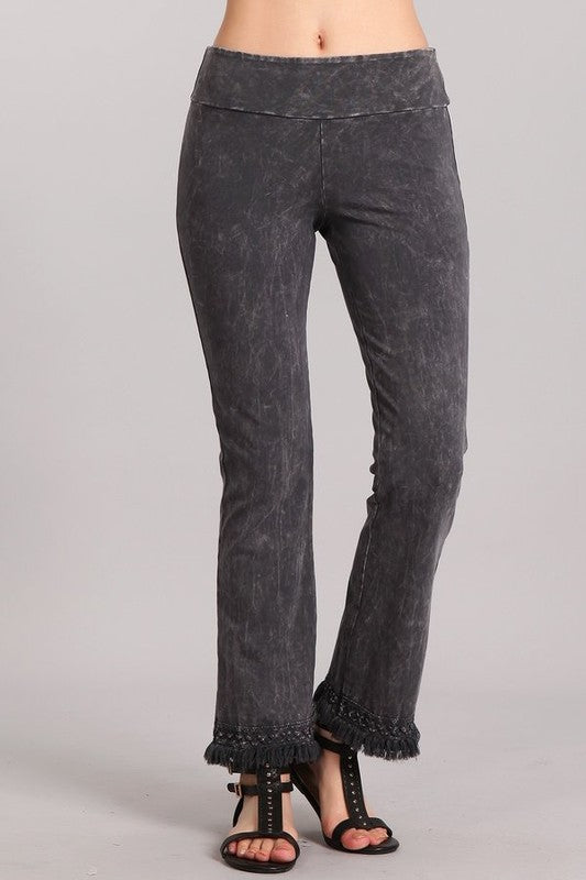 Chatoyant Mineral Wash Ankle Fringe Hem Pants - Many Colors