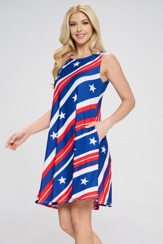 Stars and Stripes Flag Tank Dress - Red White Blue
