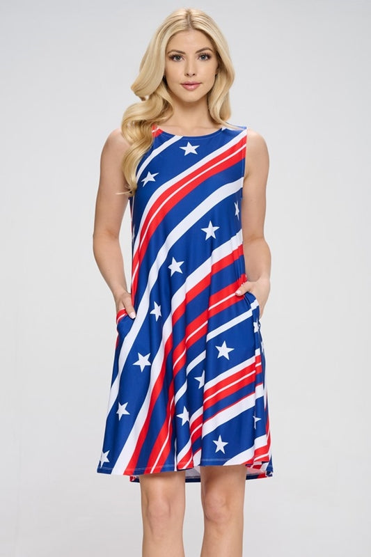 Stars and Stripes Flag Tank Dress - Red White Blue