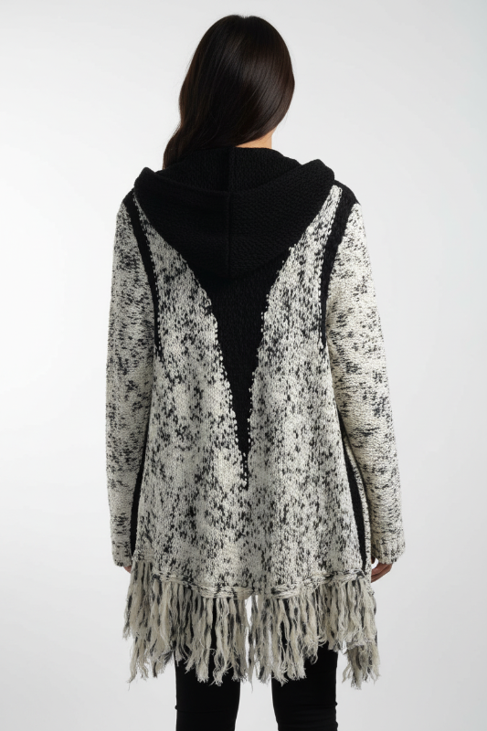 Wishlist Western Fringe Cardigan Sweater - Cream Black