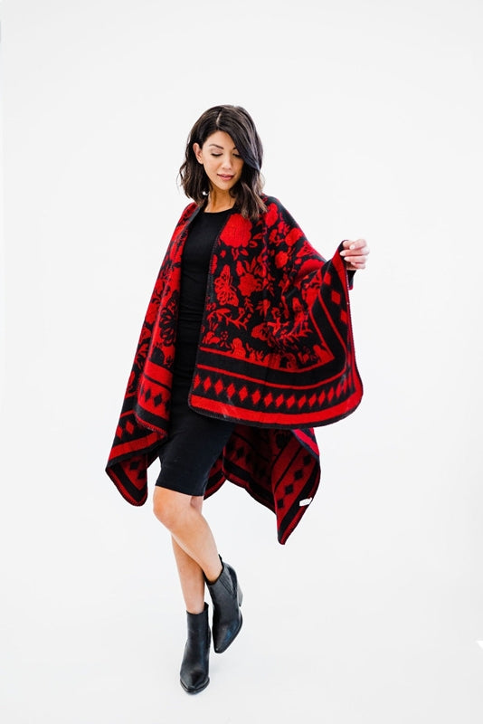 Ruggine Red Black Ruana Shawl Wrap