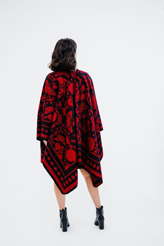 Ruggine Red Black Ruana Shawl Wrap