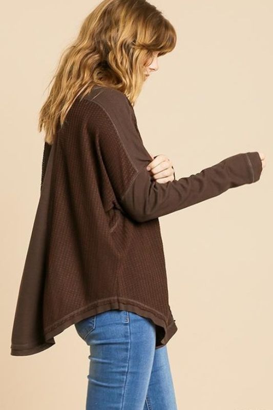 Umgee Waffle Henley Top - Brown