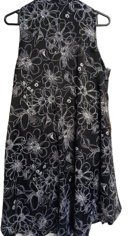 Adore Hi Lo Sleeveless Layer Tunic Blouse - Black Cream