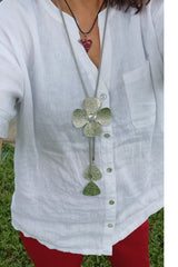 Large Petal Flower Silver Necklace Set
