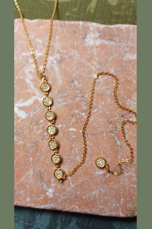 Sparkling CZ Circle Y-Drop Necklace – Gold