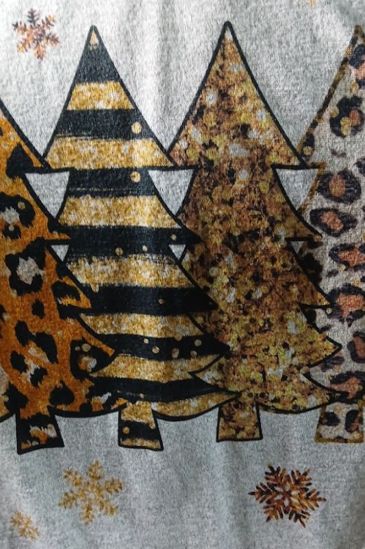 Leopard Graphic Trees Mock Neck Tunic Dress - Grey