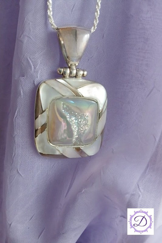 Iridescent Mother of Pearl Sterling Druzy Pendant Necklace - 20"