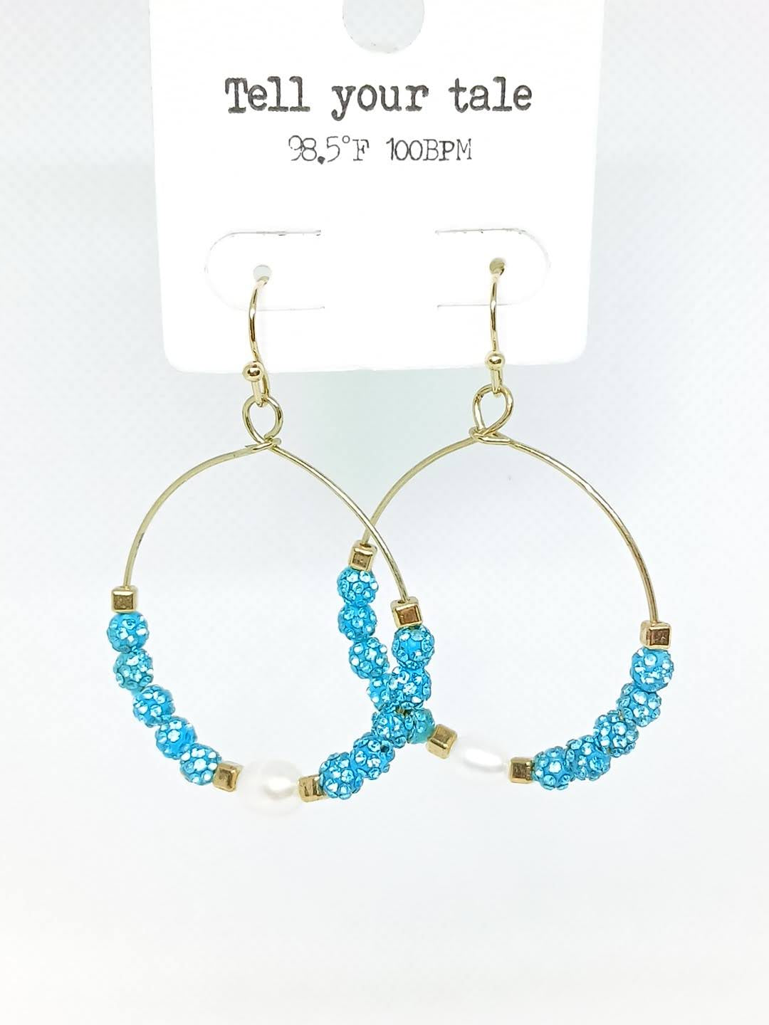 Glimmer Grove Teardrop Rhinestone Pearl Earrings - Light Blue