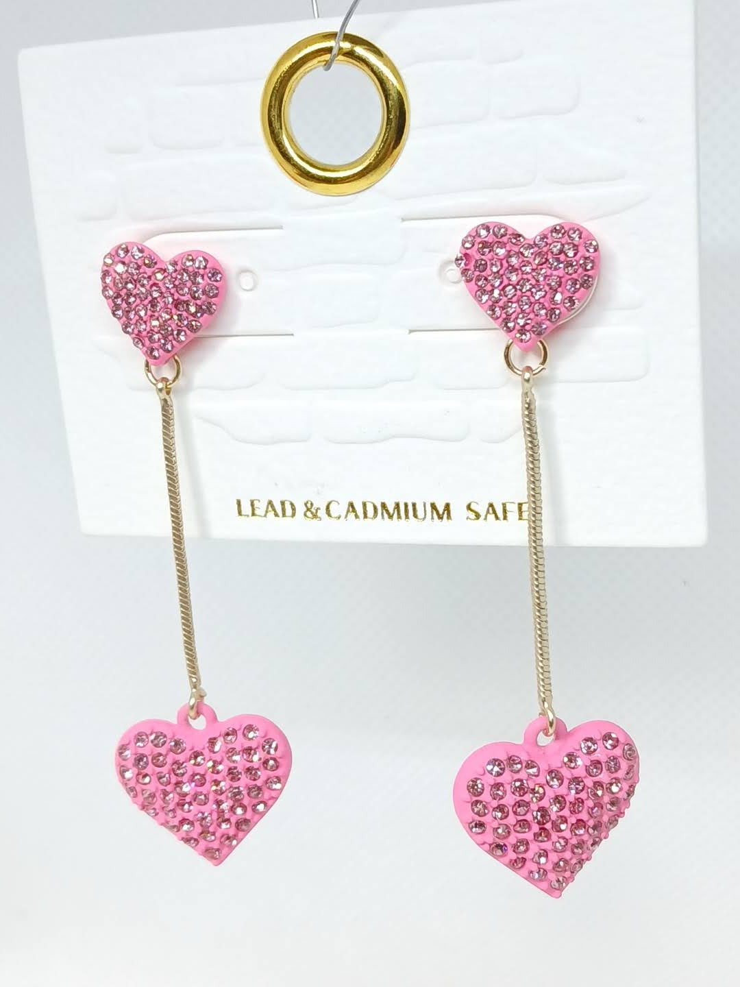 Glisten Hearts Dangle Drop Earrings - Pink